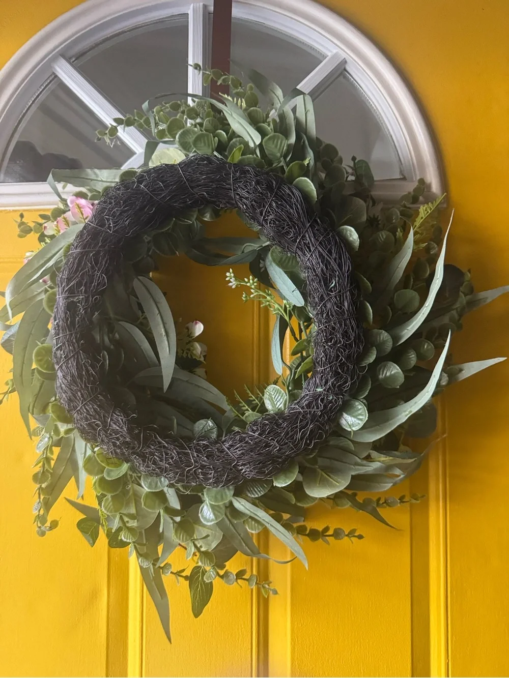 24” Spring Greenery Wreath with Pale Pink Flowers
